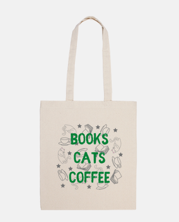 Books, cats, coffee - tote