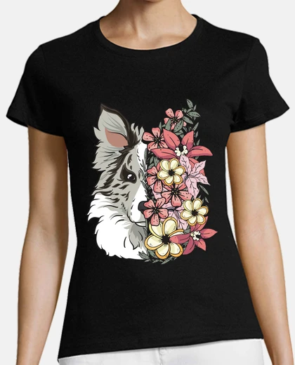 Tee-shirt border collie bleu merle avec des fleur