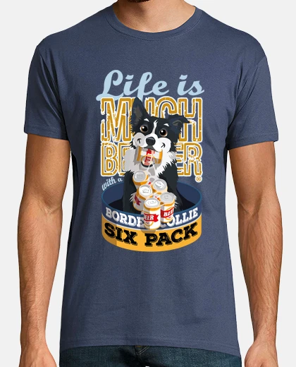 T-shirt border collie six pack b & w