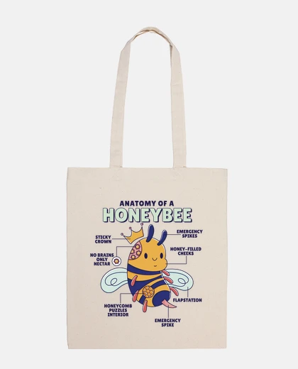 Borsa borsa da spiaggia con anatomia delle api, moda, umorismo, miele