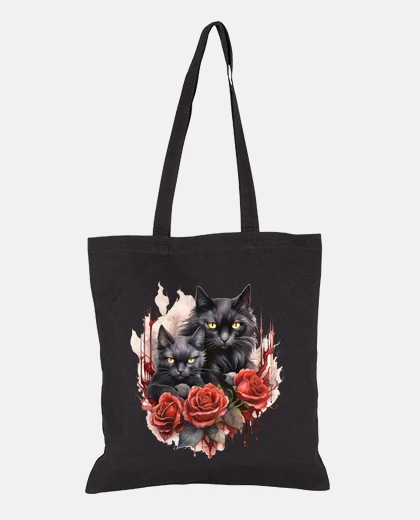 Borsa borsa da studente boutique con gatti neri gotici e rose
