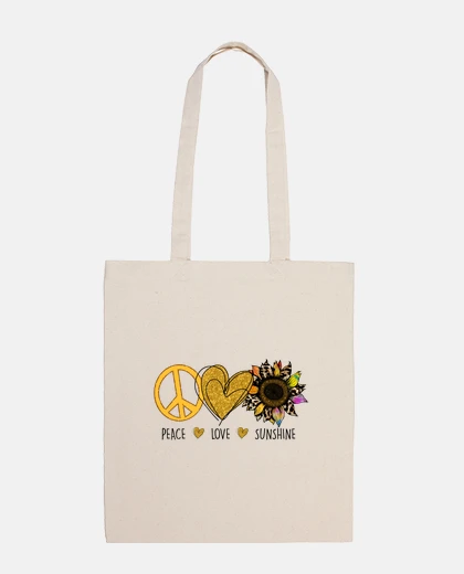 Borsa borsa tote peace amore fiori di girasole il sole splende