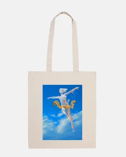 borsa tote con scultura di donna volante di arte moderna