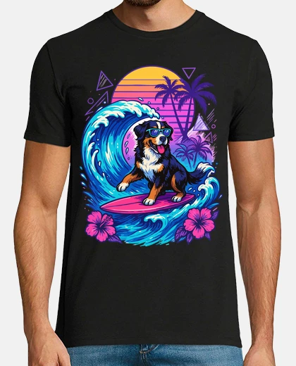 Tee-shirt bouvier bernois surfeur rétro