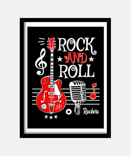 Cadre box rock guitare rock and roll microphone vintage rockabilly musique Rocker