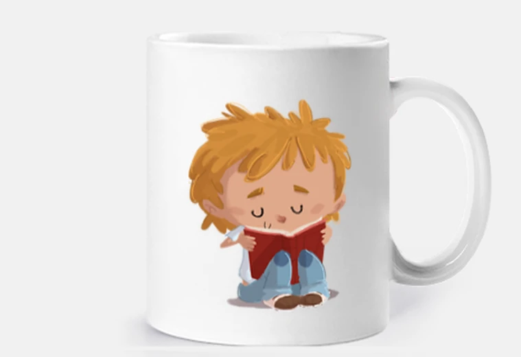 Cup boy reading