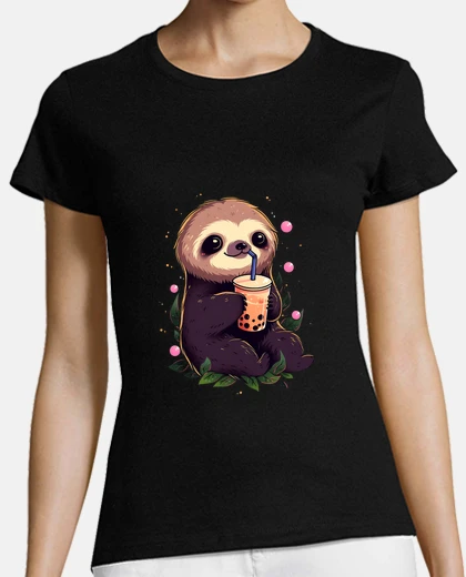 T-shirt bradipo che beve tè al latte con tè all