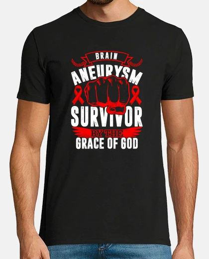 Tee-shirt Brain Aneurysm Survivor By The Grace Of God Awareness Strong Warrior Red Ribbon Gift
