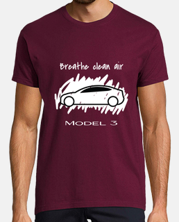 Breathe clean air, Tesla Model 3, Hombre, manga corta, burdeos, calidad extra