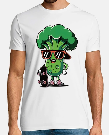 T-shirt broccoli freschi skateboarder vegetariano