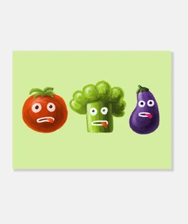 brócoli tomate y berenjena divertida carto