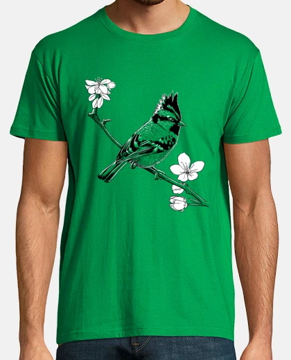 Tee-shirt bruant huppé sur une branche