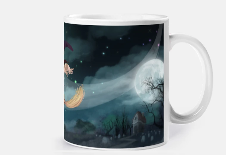 Taza bruja volando ilustracion