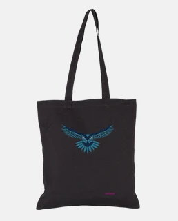 búho azul, Bolsa de tela, color negro