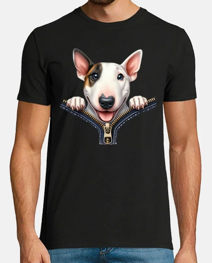 T-shirt bull terrier in una tasca con cerniera