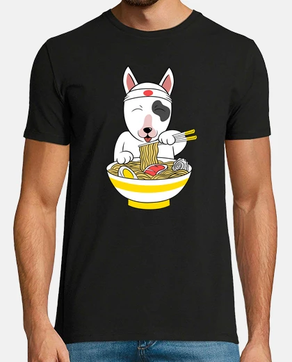 T-shirt bull terrier inglese bull mangia ramen