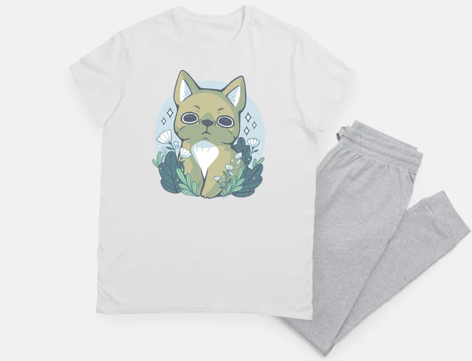 Pyjama bulldog and flowers