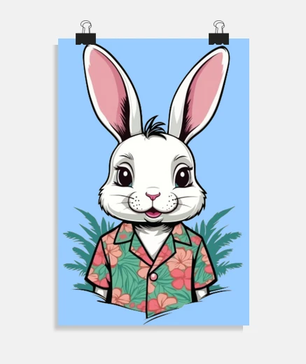 Poster bunny surfer on vacation shirt surf decoration poster living room