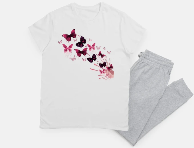 Pajama butterflies flight indigo bright pink boho night sleep