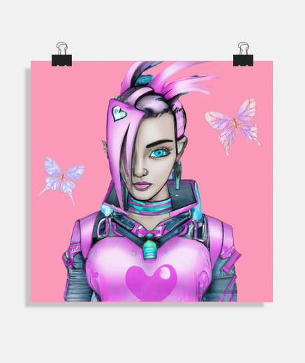 Poster butterfly manga woman gift