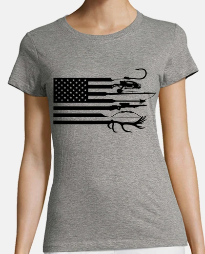 T-shirt caccia e pesca con la bandiera american