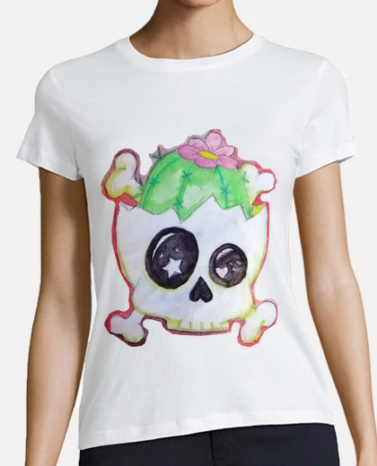 Tee-shirt cactuskull - femme, style baseball, blanc et bleu marine
