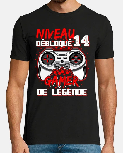 Tee-shirt Cadeau Anniversaire 14 ans Garcon Gamer