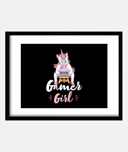 Cadre cadeau de jeu de gamer girl licorne
