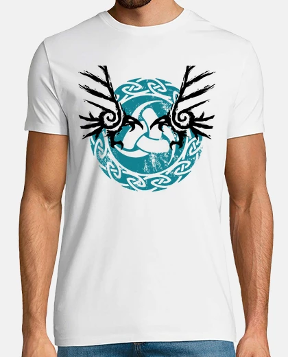 Tee-shirt Cadeau Vikings deux corbeaux et symbole