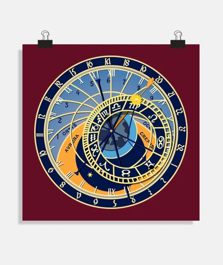 Poster cadran d horloge complexe astrologie,affiche, thème astral,