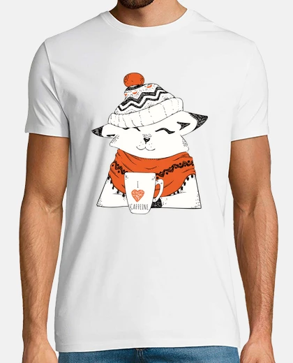 Camiseta Café de invierno cafeína y amor de gati