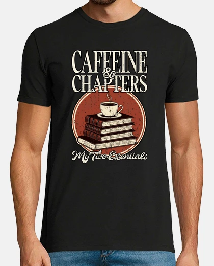 Camiseta cafeína y capítulos mis dos imprescindibles ratón de biblioteca amante del café libros fanático de l