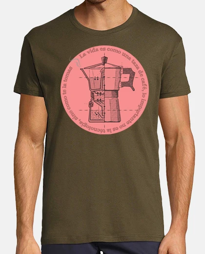 Camiseta Cafetera fondo coral. Hombre, manga corta, army, calidad extra