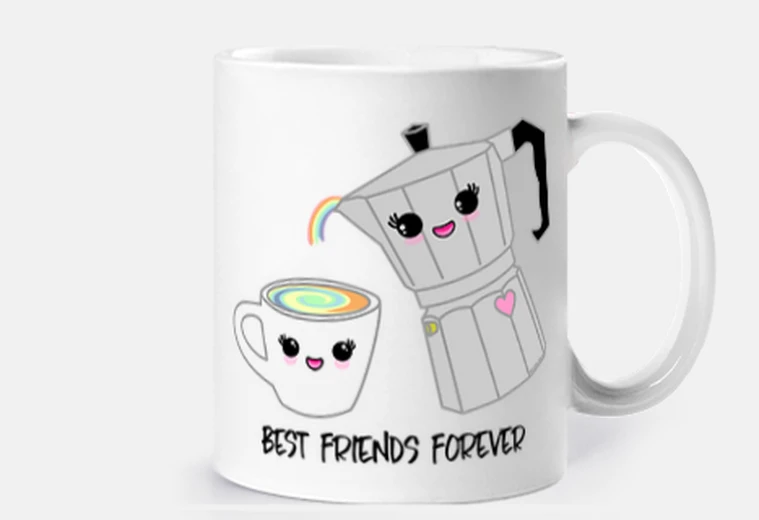 Taza Cafetera y taza kawaii BFF