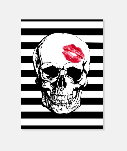 Lienzo calavera beso rojo