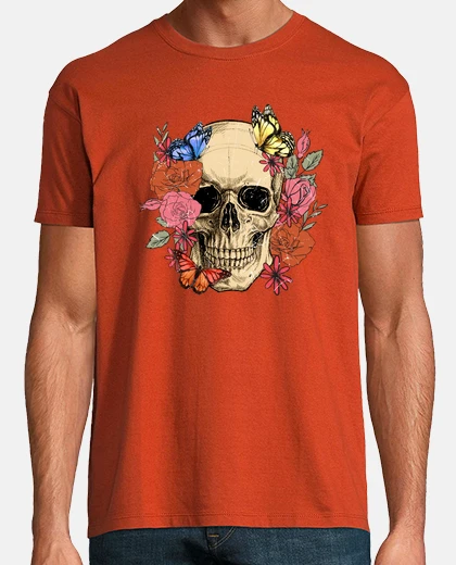 Camiseta Calavera con Flores y Mariposas 1