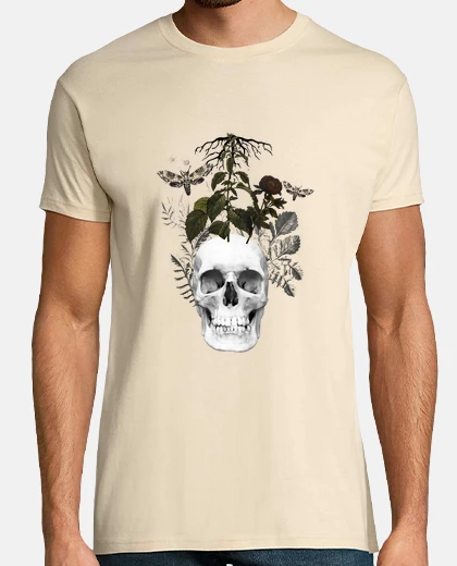 Camiseta Calavera con flores y plantas