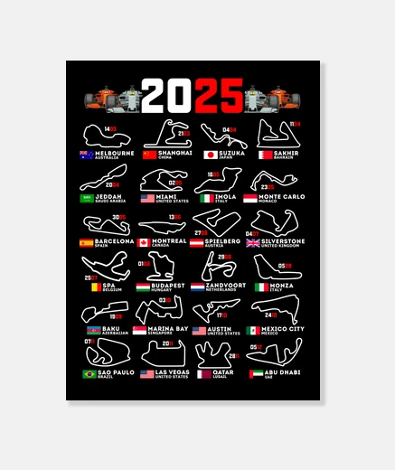 Wall calendar dates f1 circuits 2025 gift racing cars