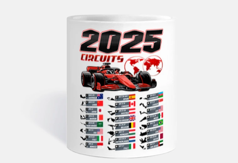 Tazza calendario date circuiti f1 2025 regalo auto da corsa
