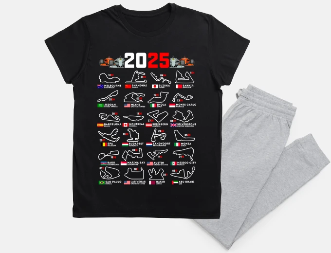 Pigiama calendario date circuiti f1 2025 regalo auto da corsa