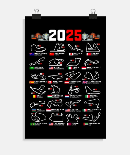 Poster calendario date circuiti f1 2025 regalo auto da corsa