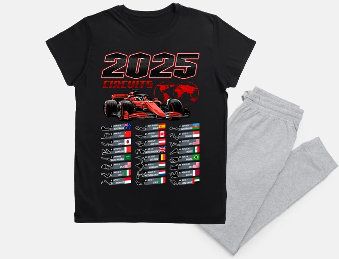 Pyjama calendrier dates circuits f1 2025 cadeaux voitures de course