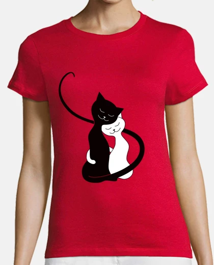 Tee-shirt Calin chats noirs &#38; blanc amoureux cadeau saint valentin pour femme