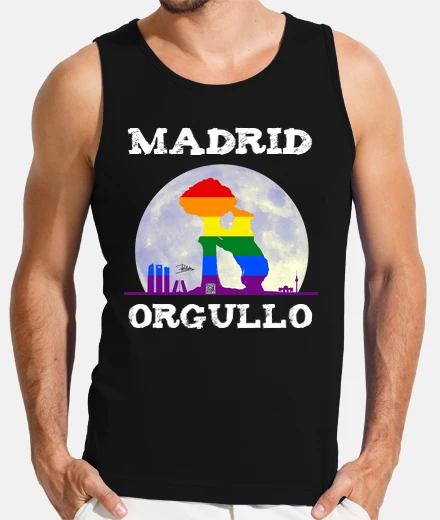 Camiseta cam negra sin mangas hombre Skyline Madrid bandera orgullo LGTBI