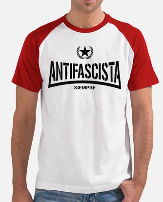 Camiseta beisbol blanca roja h antifascista. laTostadora