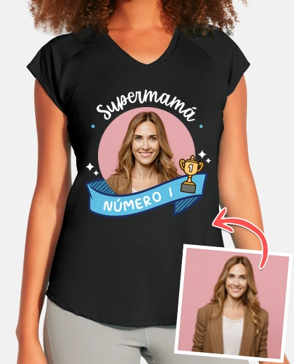 camiseta deportiva supermamá numero 1 foto personalizable