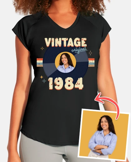 camiseta deportiva vintage 1984 foto personalizable