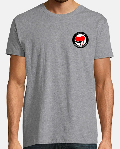 Playera Camiseta gris h - Acción antifascista red flag first