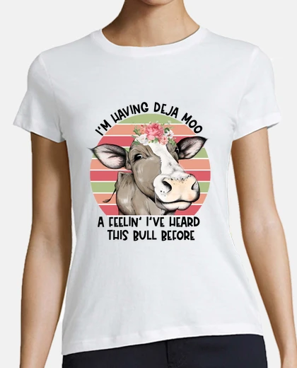 Playera Camiseta Humor Divertida y Graciosa Vaca con Flores Granja Ilustración en Inglés