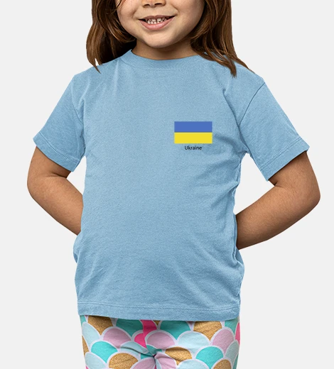 Ropa camiseta infantil con bandera de ucrania, no a la guerra. la bandera se encuentra a la izquierda a l